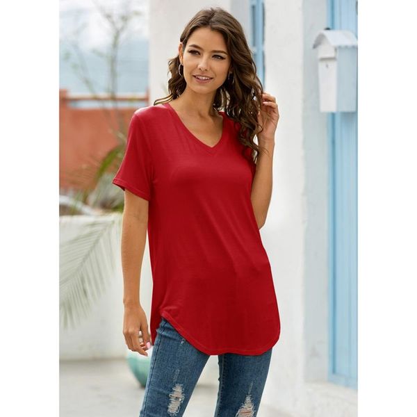 

women's t-shirt basic v neck short sleeve t shirts summer casual, White