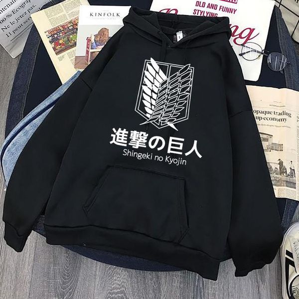 

men's hoodies & sweatshirts japanese anime attack on titan men women pullover cartoon print streetwear oversized clothing, Black