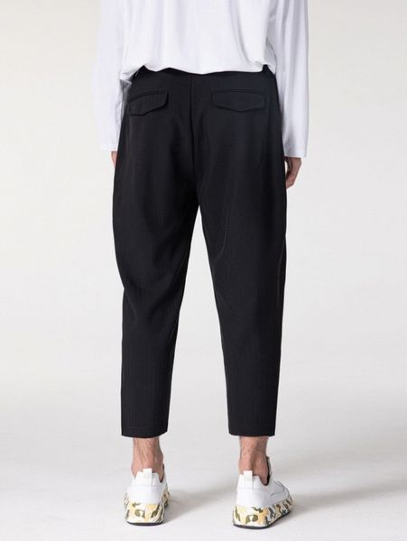 

men fold pleated detail tapered pants c1es#, Black