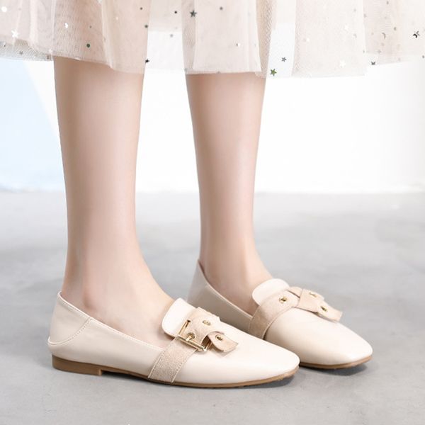 

fashion buckle women loafers comfortable slip-on women casual flats new spring big size 43 ladies office boat shoes, Black