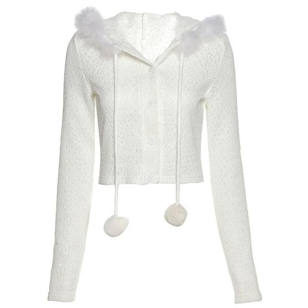 

women's jackets women long sleeve knit hoodie cardigan fluffy plush pompom cropped sweater coat mxma, Black;brown