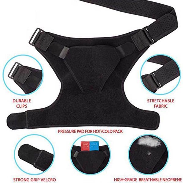 

black bandage sport breathable shoulder support strap stretch neoprene adjustable relieve pain  effective single brace, Black;blue