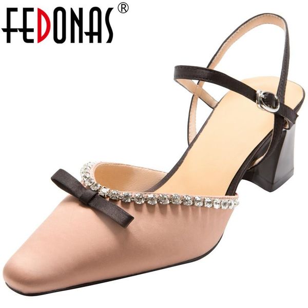 

fedonas fashion rhinestone shoes woman heels mixed color women sandals 2021 spring summer wedding high heels pumps women, Black
