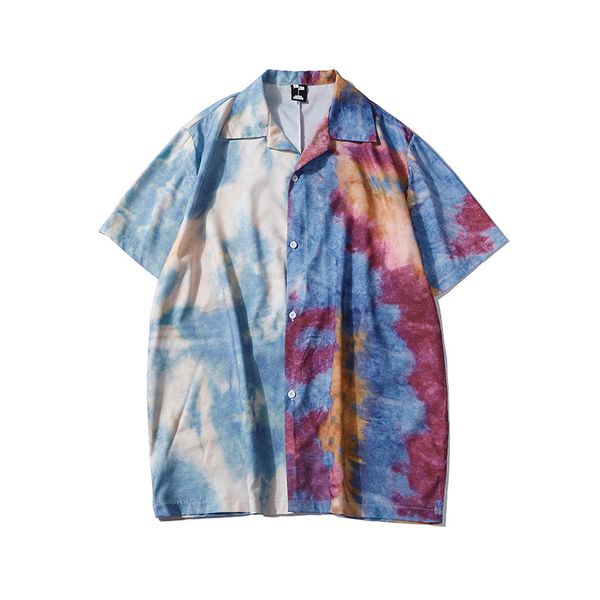 

2021 summer men hawaiian beach short sleeve shirt men's vintage style tie dye shirts oversized color matching casual n6tn, White;black