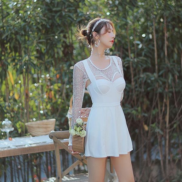 

women swimwear 2021 fused push up swimsuit one piece new cover super white solid polyester sierra surfer suit bath high