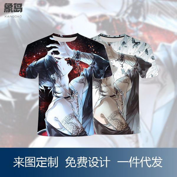

new tokyo ghoul kimuyan cartoon t-shirt,nn men's round neck printed short sleeve t-shirt, White;black