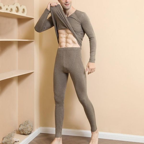 

racing jackets men autumn winter thermal long underwear suit male solid color v-neck sleepwear homewear, Black;red