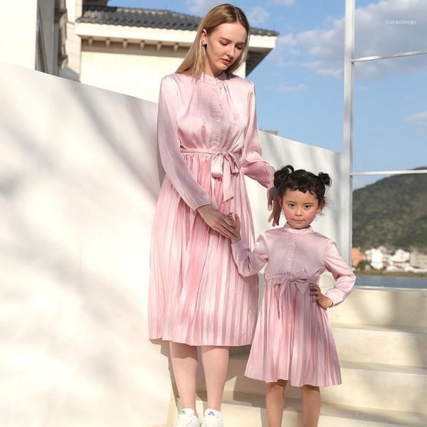 

family matching outfits pink mother daughter dresses long sleeve mommy and me clothes mama mum baby girl clothing1, Blue