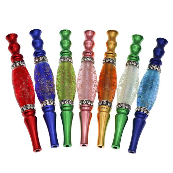 Suporte luminoso portátil do cigarro da liga de alumínio do tubo luminoso 112mm com diamantes para acessórios de fumo dos domicílios das senhoras suprimentos de presente