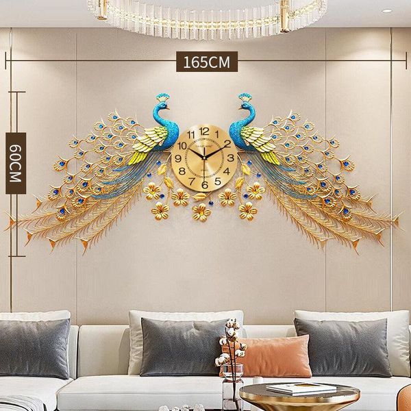

large golden peacock wall clock luxury home decor silent wall clocks living room bedroom digital mute clock 3d decor