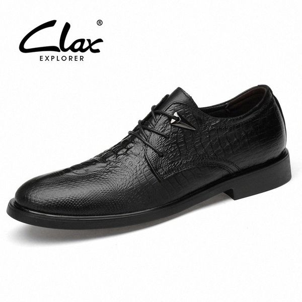 

clax men formal shoes 2019 spring autumn man dress shoe genuine leather male social shoe alligator wedding footwear k8s7#, Black