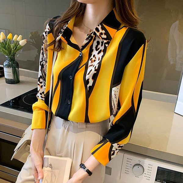 

women's blouses & shirts fashion printed chiffon shirt spring autumn button blouse female women girls daily wear office long sleeves, White