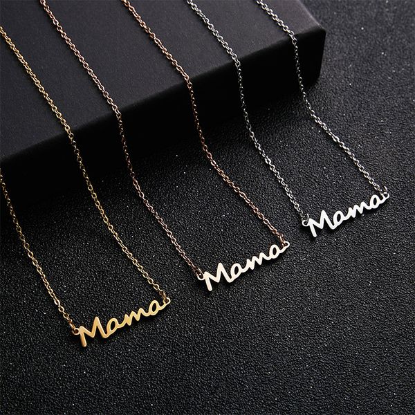 

necklace mama letters stainless steel mom baby lockbone chain pendant female necklace jewelry mother's day gift, Silver