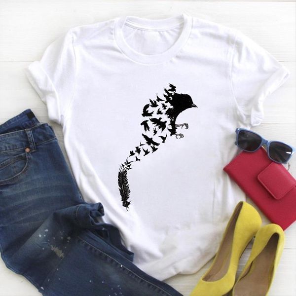 

bird simple print cute women t shirt 90s fashion summer tee clothes graphic, White