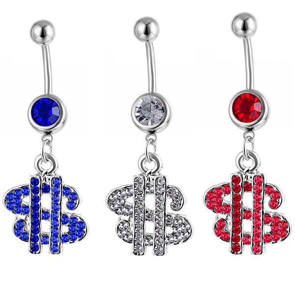 

d0080 dollar style belly navel button ring mix colors, Silver