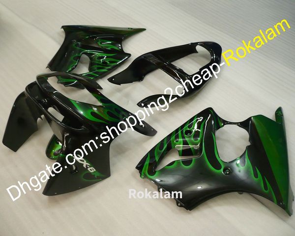 Green Flames Black Bodywork Feeding ZX-6R para Kawasaki ZX6R 98 99 636 ZX 6R 1998 1999 636 Motocicleta Fairings Kit