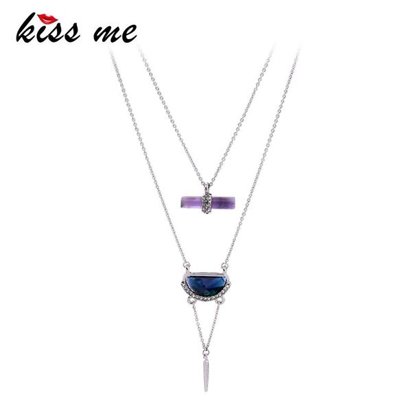 

pendant necklaces kiss me purple natural stone geometric layered necklace unique short chain & pendants women bijoux, Silver