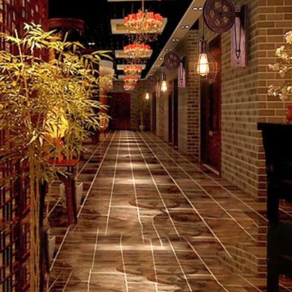 

wall lamp retro industrial sconce light lifting pulley corridor suspension pendant home iron loft cafe e27 lantern fixtures