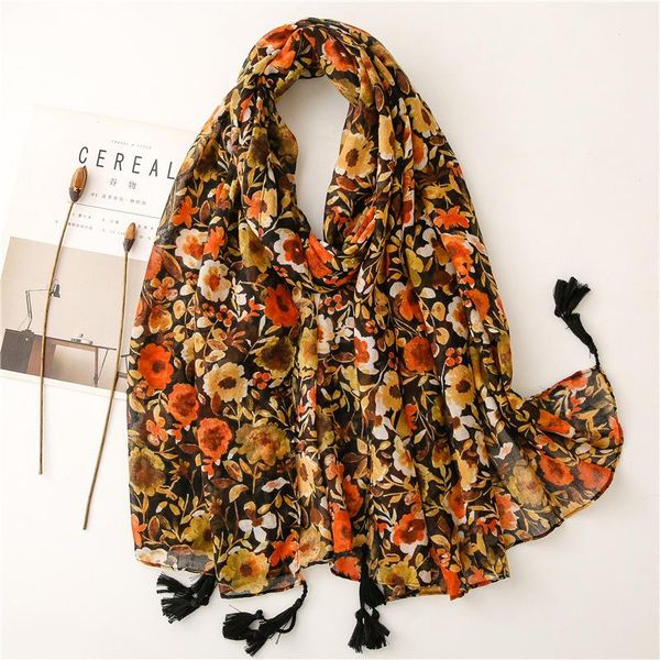 

scarves 2021 ombre flower print tassel scarf shawls soft floral pattern head hijab wrap, Blue;gray