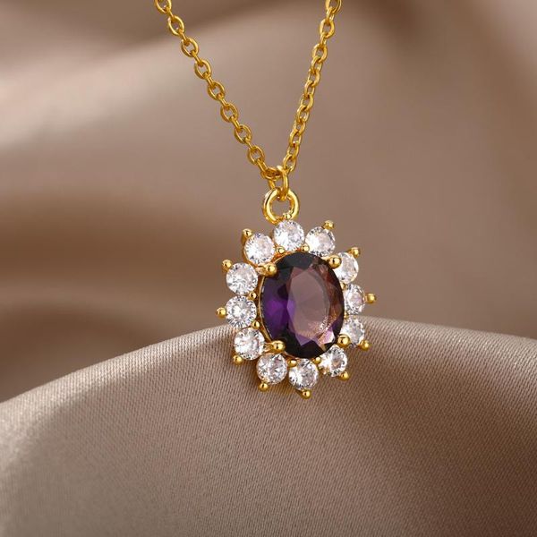 

pendant necklaces round purple sun flower for women lovely metal necklace chain choker woman sweet jewelry gifts girl bijoux femme, Silver