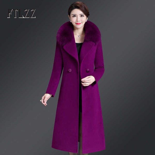 

autumn winter wool coat women slim turn down collar faux fur medium long ladies plus size 5xl outerwear abrigo mujer 210602, Black