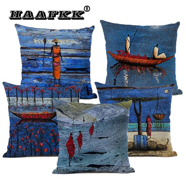 

cushion/decorative pillow fashion african oil painting art decoration 45x45cm linen cushion cover living room sofa car office accessories