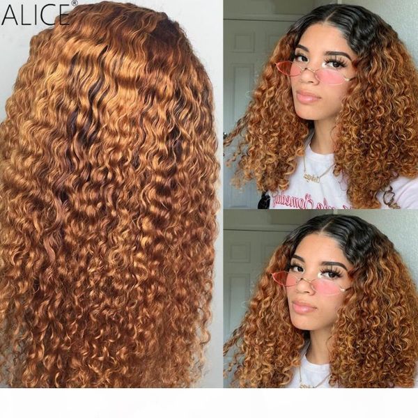 

alice colored 360 curly lace front human hair wigs with baby hair 250 density medium ratio non-remy wig, Black;brown