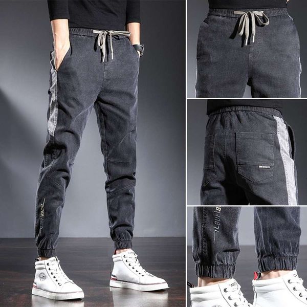 

fashion brand legged men's pants 2020 casual jeans men's autumn and winter plush loose harlan pants, Blue