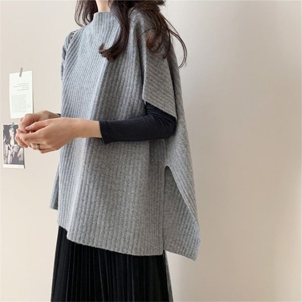 

2021 new autumn solid loose side split pullover o neck pit stripe sweater women vest aw08, White;black