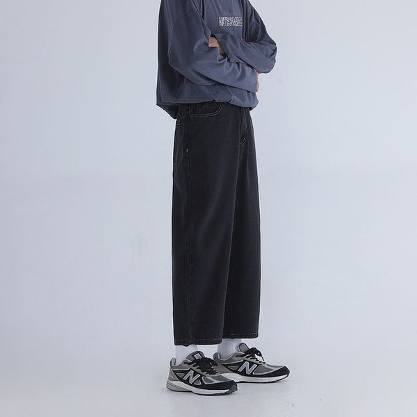 

2021 new autumn straight men's fashion solid color casual retro jeans pants men streetwear loose hip-hop denim trousers mens s-2xl j8cw, Blue