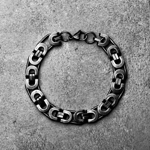 

ethnic style retro bracelet personality motorcycle chain style punk boy men's hip-hop stainless steel thick bracelet for women's, Black