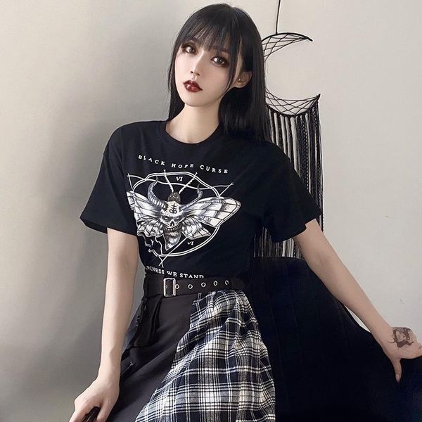 

satan dark personality butterfly skull harajuku summer casual loose women streetwear ulzzang letter print chic t-shirt, White