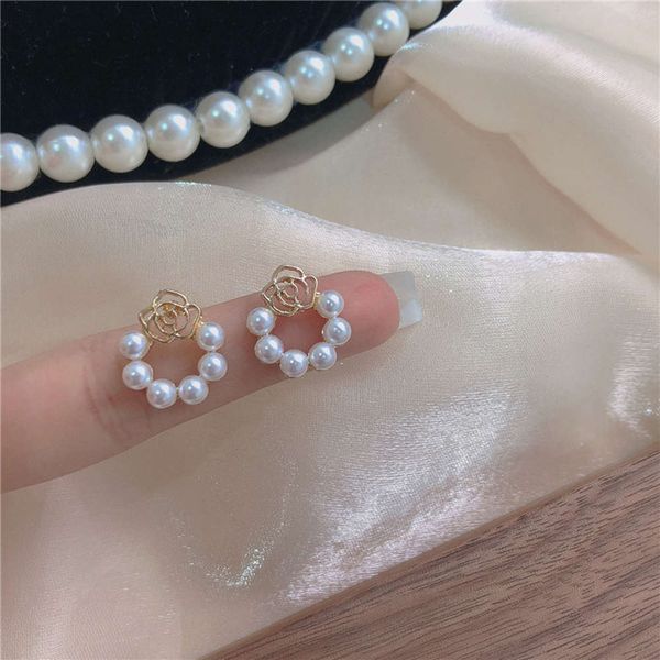 

pearl rose earrings sweet simple design, spring fashion earrings, female camellia