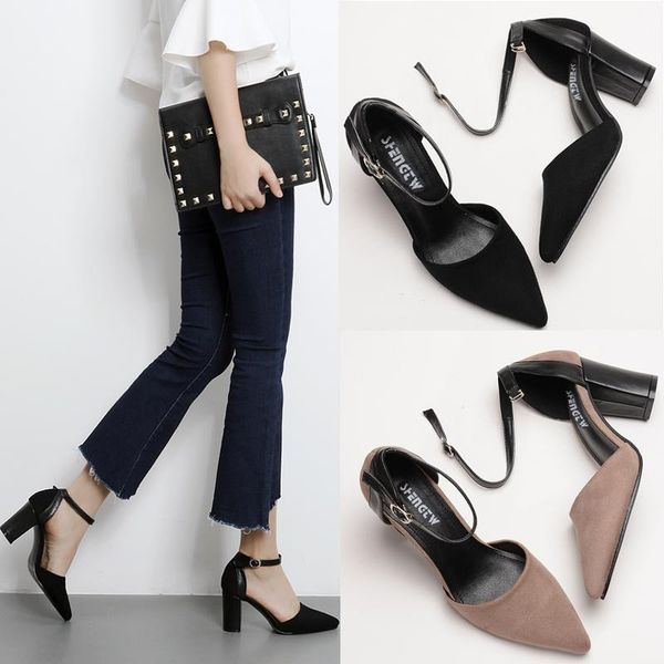 

dress shoes spring pointed mid heel versatile high heels, Black