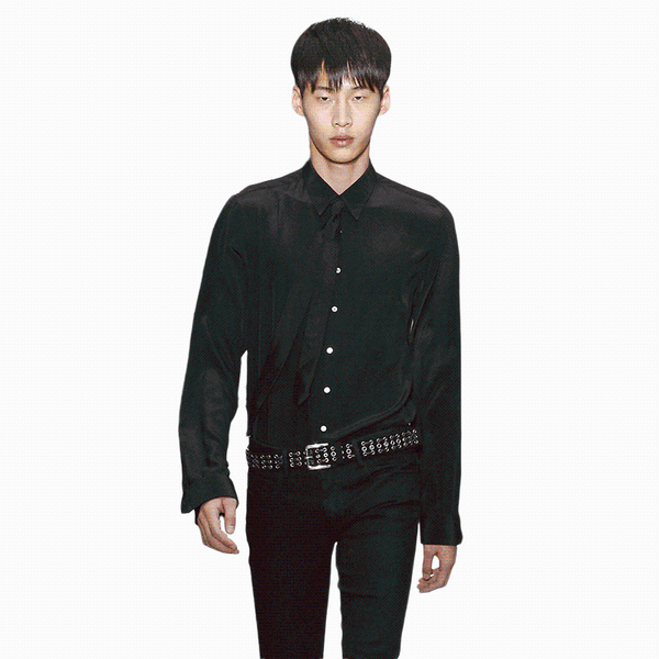 

men's casual shirts 2021 tokyo show small pointed collar black shirt long sleeve modern retro, White;black
