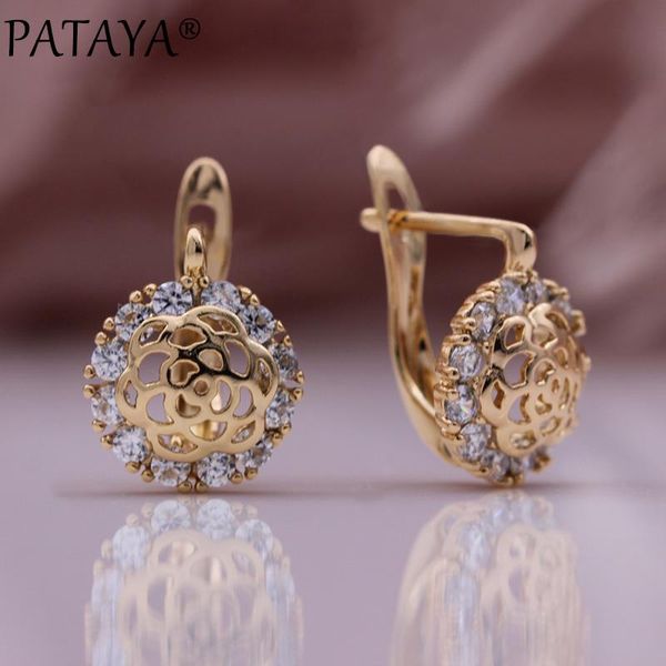

dangle & chandelier pataya lovely 585 rose gold earrings women micro-wax inlay natural zircon girl wedding fashion jewelry hollow flower ear, Silver