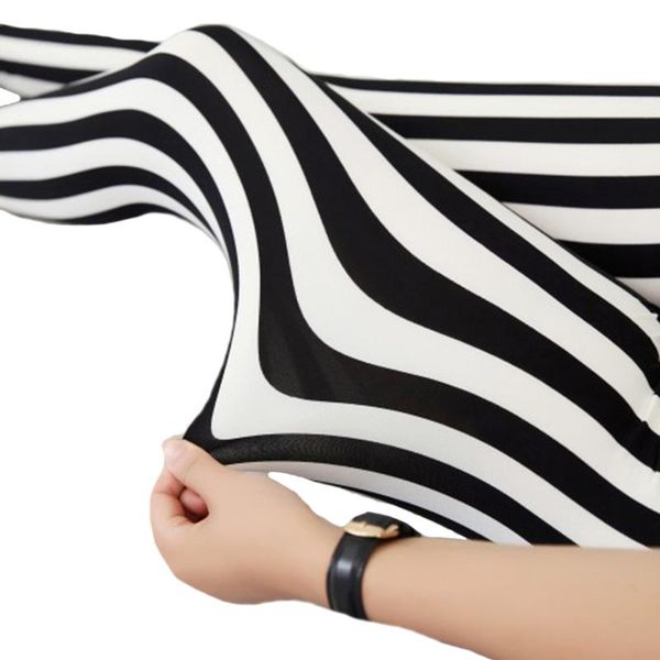

women's leggings black white pants striped elastic trousers print fitness for women