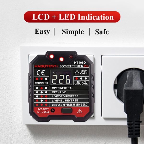 

HT106 Socket Tester Voltage Test Outlet Detector Electric Fault Checker Plug Finder Plug Polarity Phase Check Tester US EU Plug