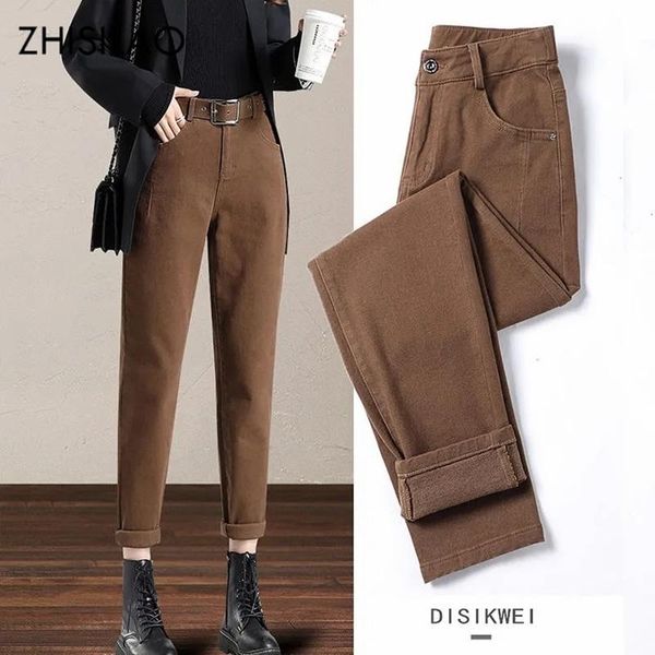 

women's jeans zhisilao fashion white straight women vintage boyfriend harem high waist denim pants plus size brown beige 2021, Blue
