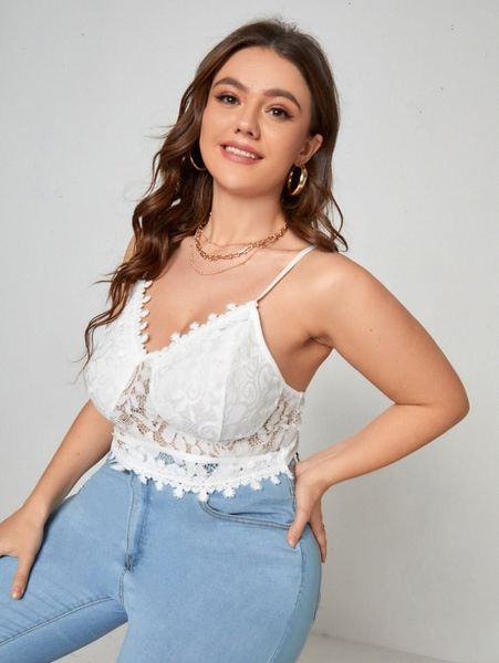 

plus bustier crop guipure lace cami j2fg#, Black