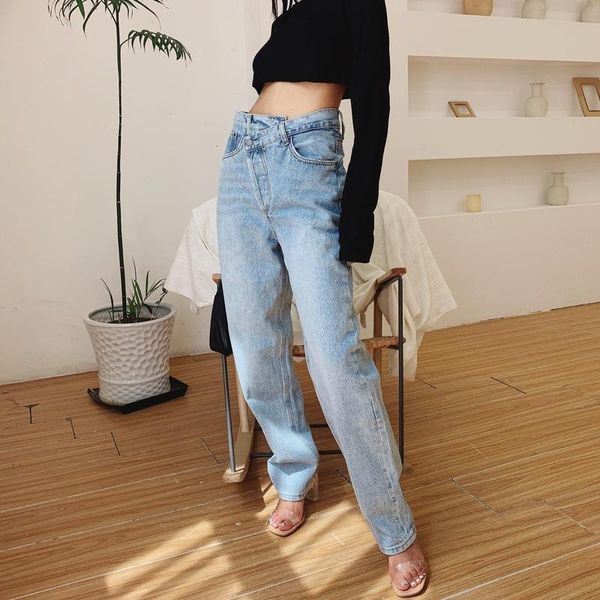 

women's jeans 2021 vintage straight women loose casual pants full length denim baggy jean washed blue trousers mujer