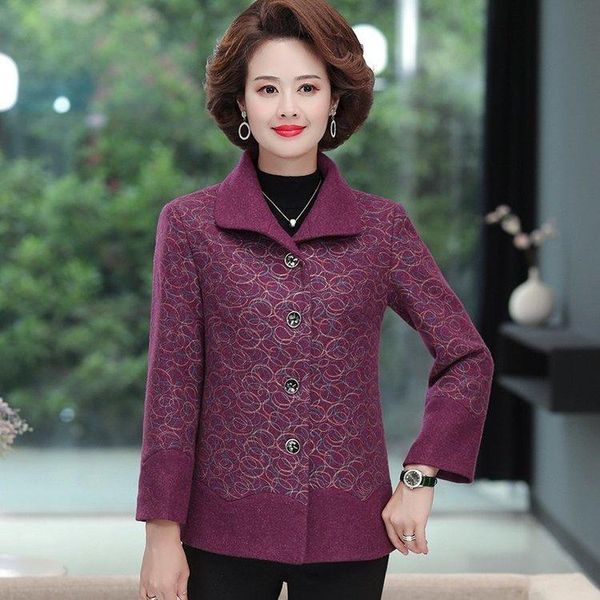

women's wool & blends autumn women coat long sleeve single breasted fashion turn down mother female causal slim winter outwear 2021, Black