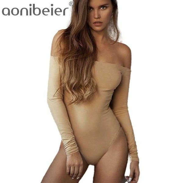 Sexy Off Body Bodysuits Женщины Rompers Комбинезон черный Белый Повседневная Тонкий Женщина Длинный Рукав Paysuit 210604