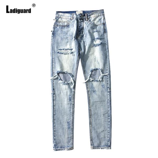

men's jeans ladiguard mens demin pants latest summer hole ripped with pocket hip hop 2021 patchwork outdoor leisure trousers, Blue