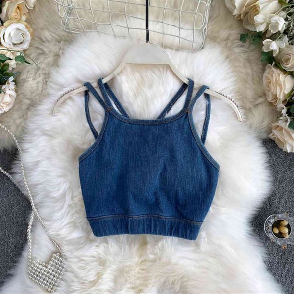 

denim crop backless jean women cami muscle femme padded camisole, White