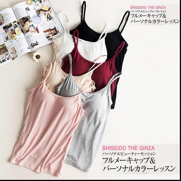 

new padded bra tank women modal spaghetti solid cami vest female camisole with built in bra fitness clothing, White
