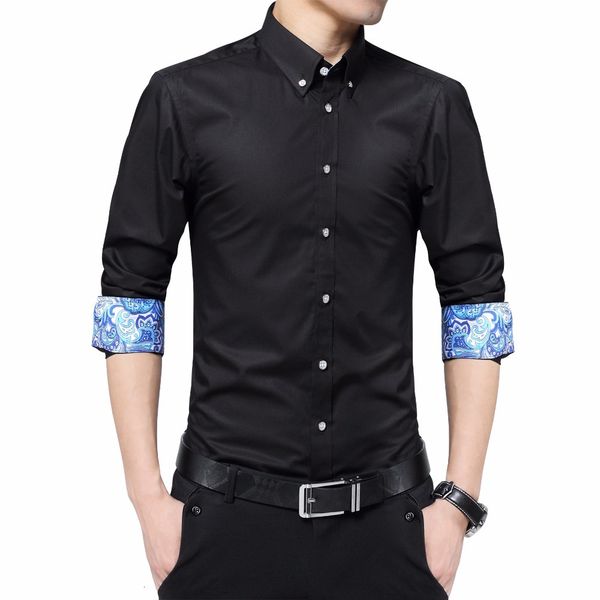 

new plus size 5xl mens shirts fashion 2021 print cuff long sleeve shirt men brand turn down collar camisa social male jhic, White;black