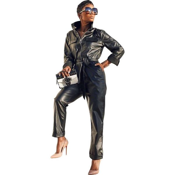

women's jumpsuits & rompers cool fashion black pu leather women high waist lace-up street brand tide, Black;white