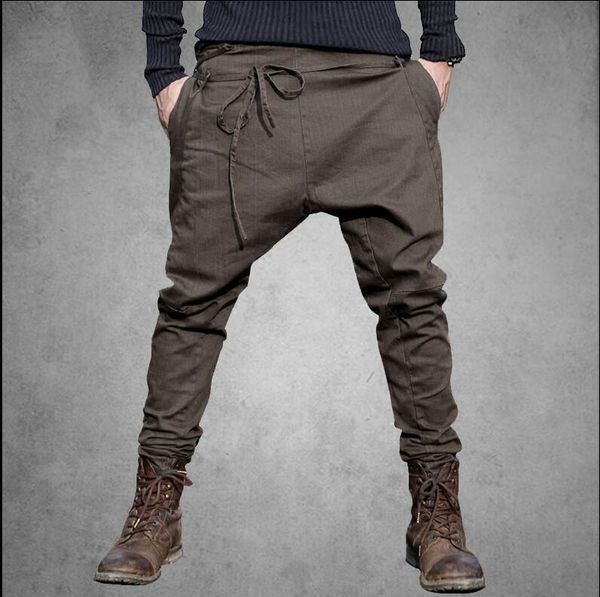 

men's pants 2021 autumn unique waist rope skinny men fashion casual harem trousers singer costumes, Black