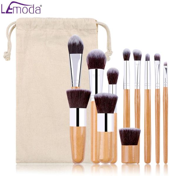 

makeup brushes lemoda 11pcs/set with bamboo handle for powder eyeshadow eyebrow blush blending beauty tools kits